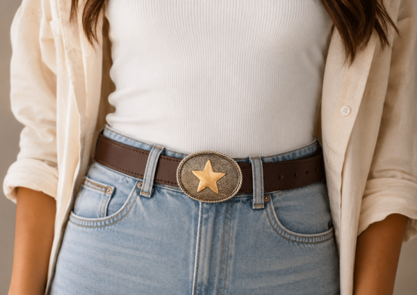 cinturón de cuero hebilla estrella intercambiable estrella ovalada | kenka